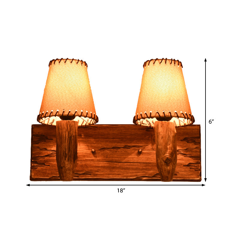 Siopsrl| 1/2-Light Tapered Wall Lamp Industrial Wooden Fabric Wall Lamp Fixture for Dining Room