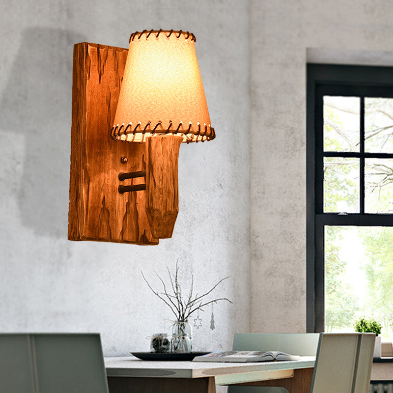 Siopsrl| 1/2-Light Tapered Wall Lamp Industrial Wooden Fabric Wall Lamp Fixture for Dining Room