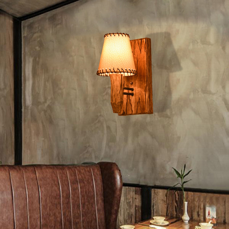 Siopsrl| 1/2-Light Tapered Wall Lamp Industrial Wooden Fabric Wall Lamp Fixture for Dining Room