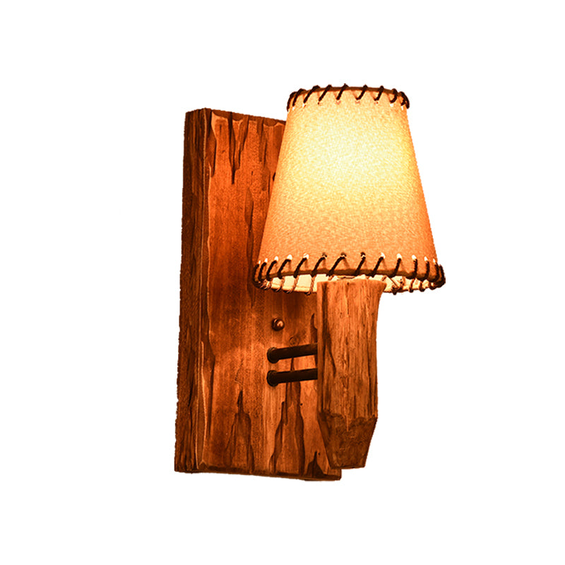 Siopsrl| 1/2-Light Tapered Wall Lamp Industrial Wooden Fabric Wall Lamp Fixture for Dining Room