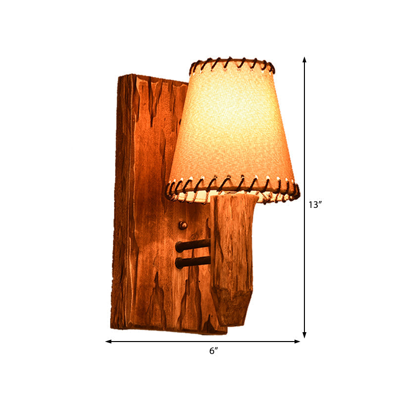 Siopsrl| 1/2-Light Tapered Wall Lamp Industrial Wooden Fabric Wall Lamp Fixture for Dining Room