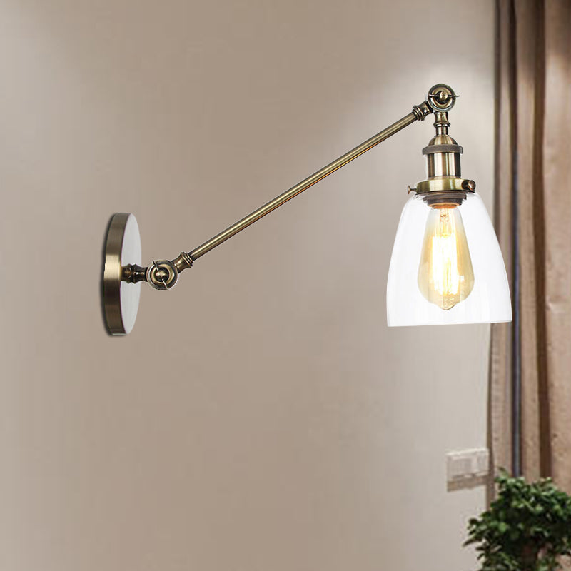 Siopsrl| Black/Bronze/Brass 1-light Wall Lamp Fixture Industrial Style Clear Glass Cone Light with Arm, 8"/12" L