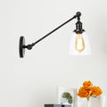 Siopsrl| Black/Bronze/Brass 1-light Wall Lamp Fixture Industrial Style Clear Glass Cone Light with Arm, 8"/12" L