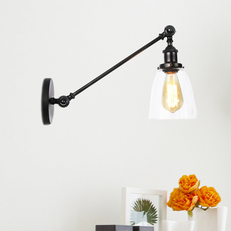 Siopsrl| Black/Bronze/Brass 1-light Wall Lamp Fixture Industrial Style Clear Glass Cone Light with Arm, 8"/12" L