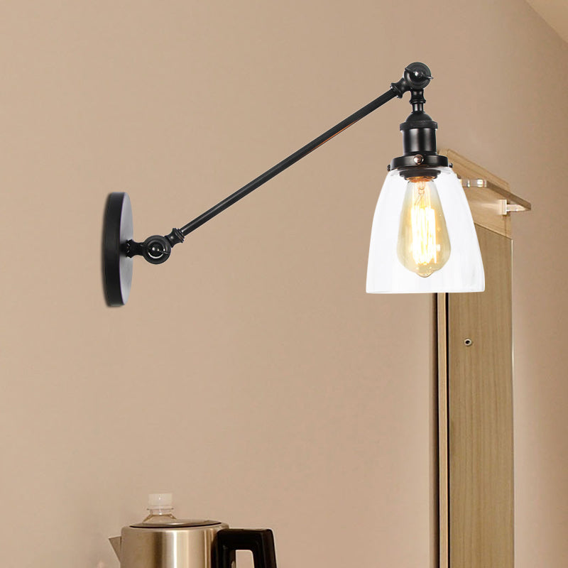 Siopsrl| Black/Bronze/Brass 1-light Wall Lamp Fixture Industrial Style Clear Glass Cone Light with Arm, 8"/12" L