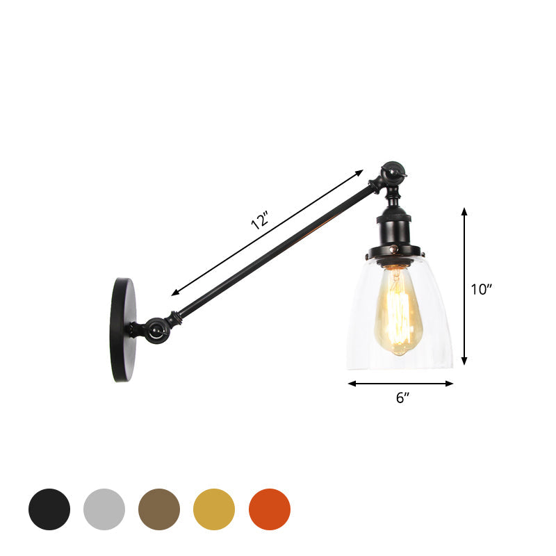 Siopsrl| Black/Bronze/Brass 1-light Wall Lamp Fixture Industrial Style Clear Glass Cone Light with Arm, 8"/12" L