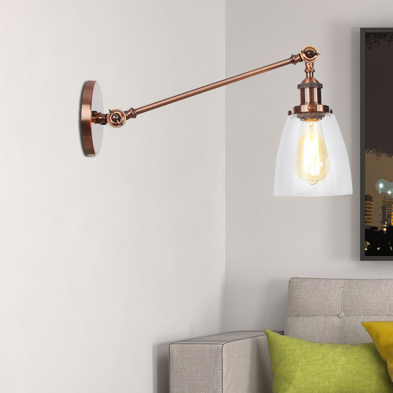 Siopsrl| Black/Bronze/Brass 1-light Wall Lamp Fixture Industrial Style Clear Glass Cone Light with Arm, 8"/12" L