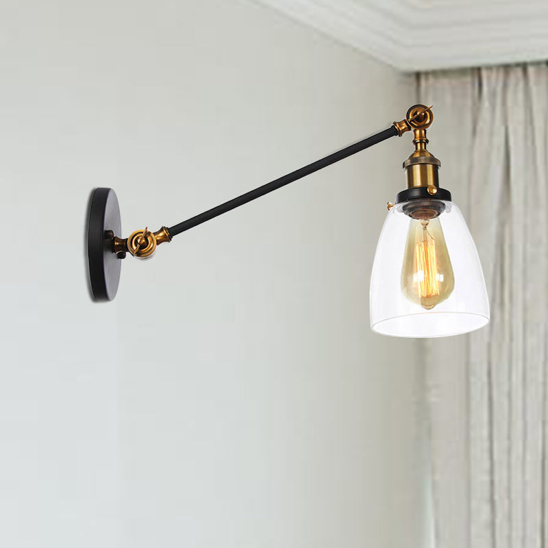 Siopsrl| Black/Bronze/Brass 1-light Wall Lamp Fixture Industrial Style Clear Glass Cone Light with Arm, 8"/12" L