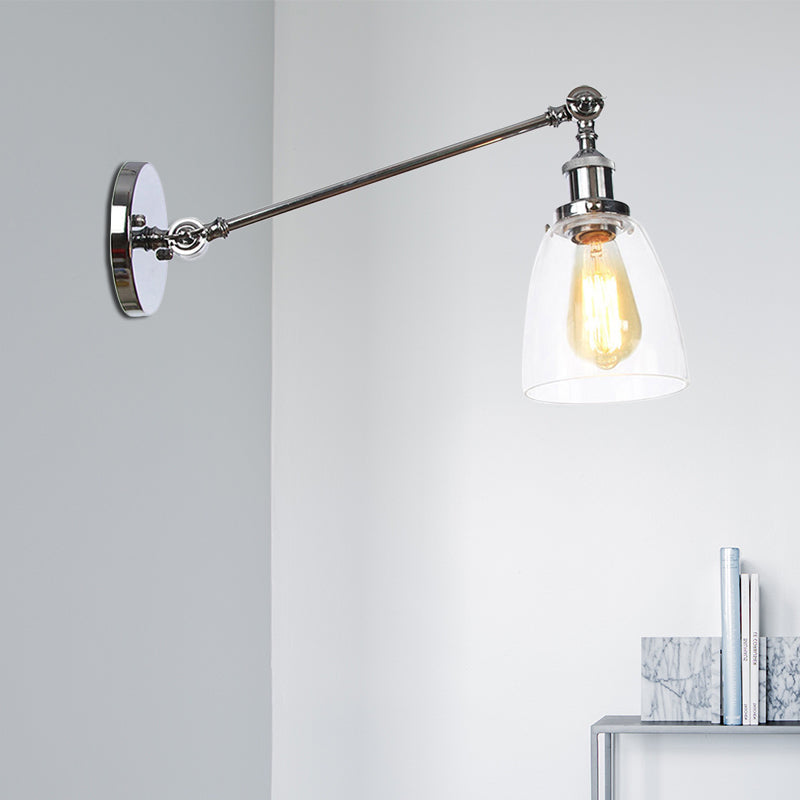 Siopsrl| Black/Bronze/Brass 1-light Wall Lamp Fixture Industrial Style Clear Glass Cone Light with Arm, 8"/12" L