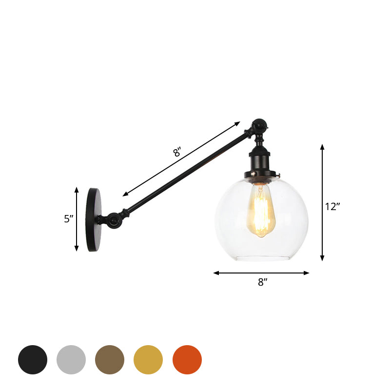 Siopsrl| Clear Glass Globe Wall Lighting Country House 1 Light Living Room Fixture in Black/ Brass/ Bronze with Arm, 8"/12" L