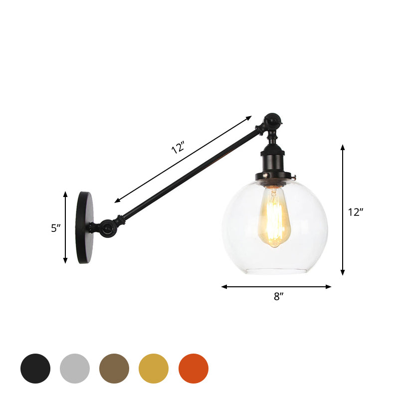 Siopsrl| Clear Glass Globe Wall Lighting Country House 1 Light Living Room Fixture in Black/ Brass/ Bronze with Arm, 8"/12" L