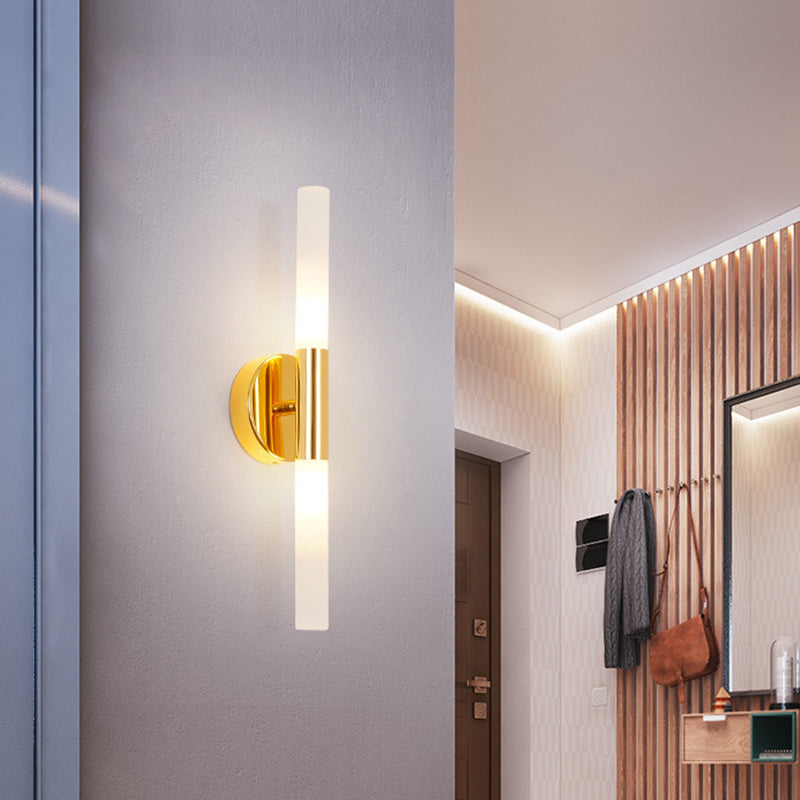 Siopsrl| Minimalist Slim Tubular Wall Lamp White Glass LED Corner Wall Lighting Fixture in Brass