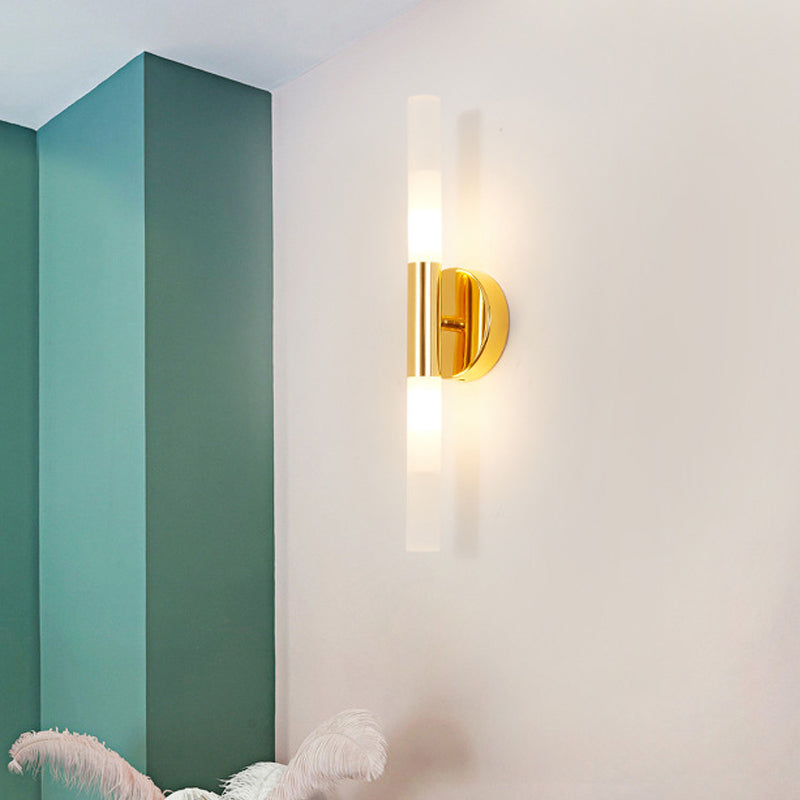 Siopsrl| Minimalist Slim Tubular Wall Lamp White Glass LED Corner Wall Lighting Fixture in Brass