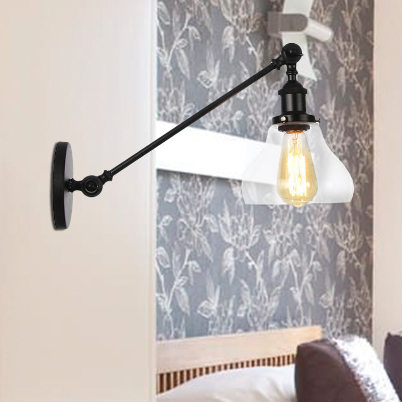 Siopsrl| 1 Light Indoor Lighting Fixture Farmhouse Black/Bronze/Brass Wall Lamp with Pear Clear Glass Shade, 8"/12" L Arm