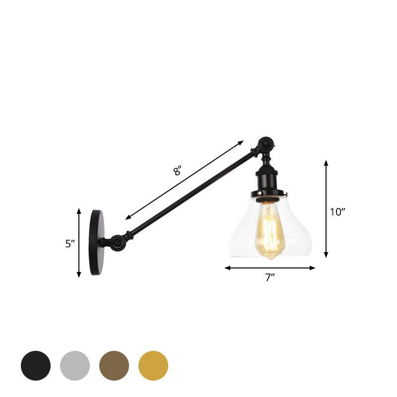 Siopsrl| 1 Light Indoor Lighting Fixture Farmhouse Black/Bronze/Brass Wall Lamp with Pear Clear Glass Shade, 8"/12" L Arm