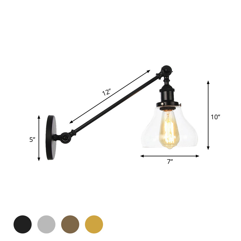 Siopsrl| 1 Light Indoor Lighting Fixture Farmhouse Black/Bronze/Brass Wall Lamp with Pear Clear Glass Shade, 8"/12" L Arm