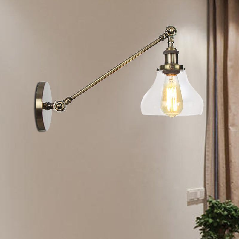 Siopsrl| 1 Light Indoor Lighting Fixture Farmhouse Black/Bronze/Brass Wall Lamp with Pear Clear Glass Shade, 8"/12" L Arm