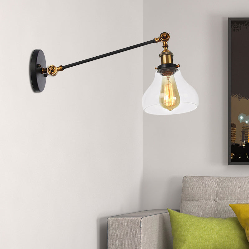 Siopsrl| 1 Light Indoor Lighting Fixture Farmhouse Black/Bronze/Brass Wall Lamp with Pear Clear Glass Shade, 8"/12" L Arm