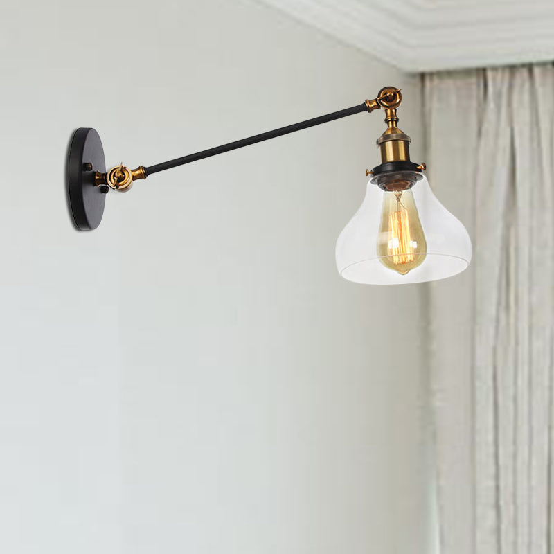 Siopsrl| 1 Light Indoor Lighting Fixture Farmhouse Black/Bronze/Brass Wall Lamp with Pear Clear Glass Shade, 8"/12" L Arm