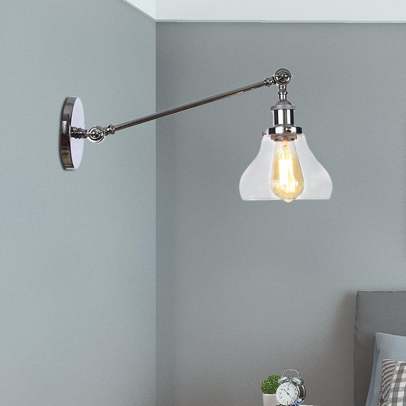 Siopsrl| 1 Light Indoor Lighting Fixture Farmhouse Black/Bronze/Brass Wall Lamp with Pear Clear Glass Shade, 8"/12" L Arm
