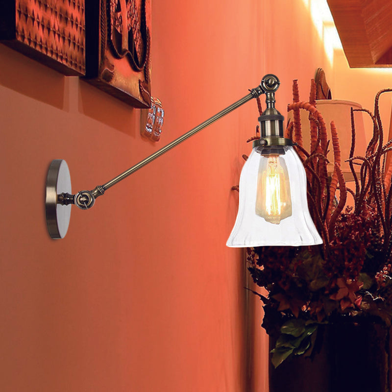 Siopsrl| Black/Bronze/Brass 1 Light Wall Lighting Unit Vintage Clear Glass Bell Wall Lamp with Arm, 8"/12" Long