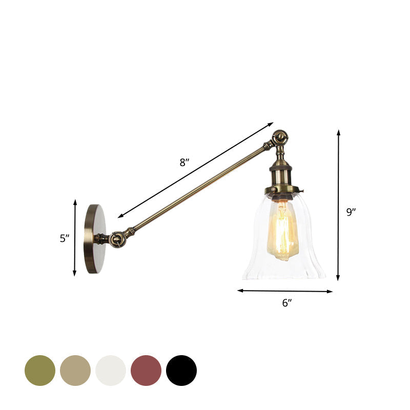 Siopsrl| Black/Bronze/Brass 1 Light Wall Lighting Unit Vintage Clear Glass Bell Wall Lamp with Arm, 8"/12" Long