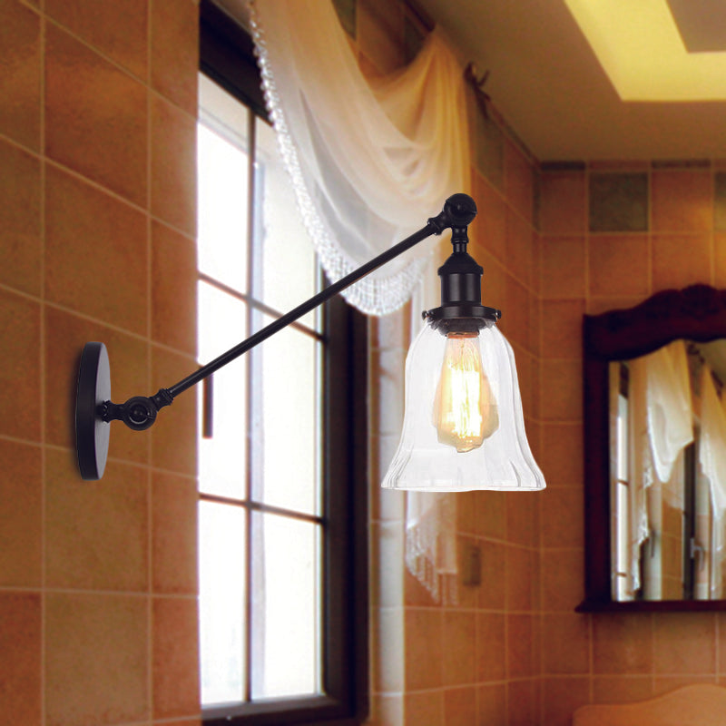 Siopsrl| Black/Bronze/Brass 1 Light Wall Lighting Unit Vintage Clear Glass Bell Wall Lamp with Arm, 8"/12" Long