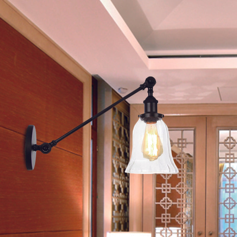 Siopsrl| Black/Bronze/Brass 1 Light Wall Lighting Unit Vintage Clear Glass Bell Wall Lamp with Arm, 8"/12" Long