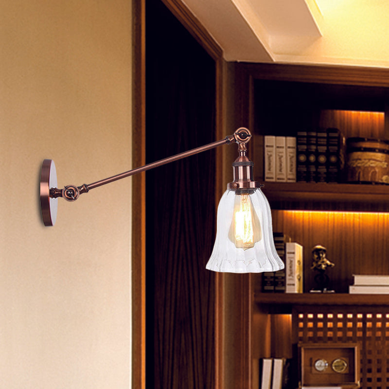 Siopsrl| Black/Bronze/Brass 1 Light Wall Lighting Unit Vintage Clear Glass Bell Wall Lamp with Arm, 8"/12" Long