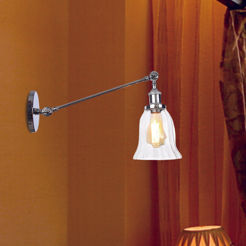 Siopsrl| Black/Bronze/Brass 1 Light Wall Lighting Unit Vintage Clear Glass Bell Wall Lamp with Arm, 8"/12" Long