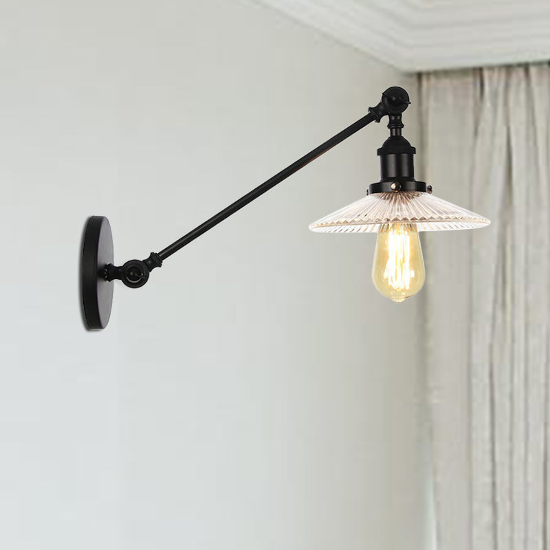 Siopsrl| Clear Ribbed Glass Bronze/Brass/Copper Wall Mounted Lamp Shade 1 Light Vintage Lighting Fixture, 8"/12" L Arm
