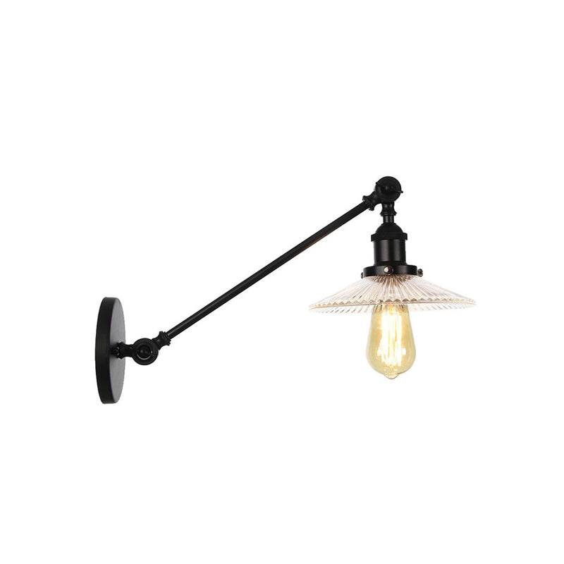 Siopsrl| Clear Ribbed Glass Bronze/Brass/Copper Wall Mounted Lamp Shade 1 Light Vintage Lighting Fixture, 8"/12" L Arm
