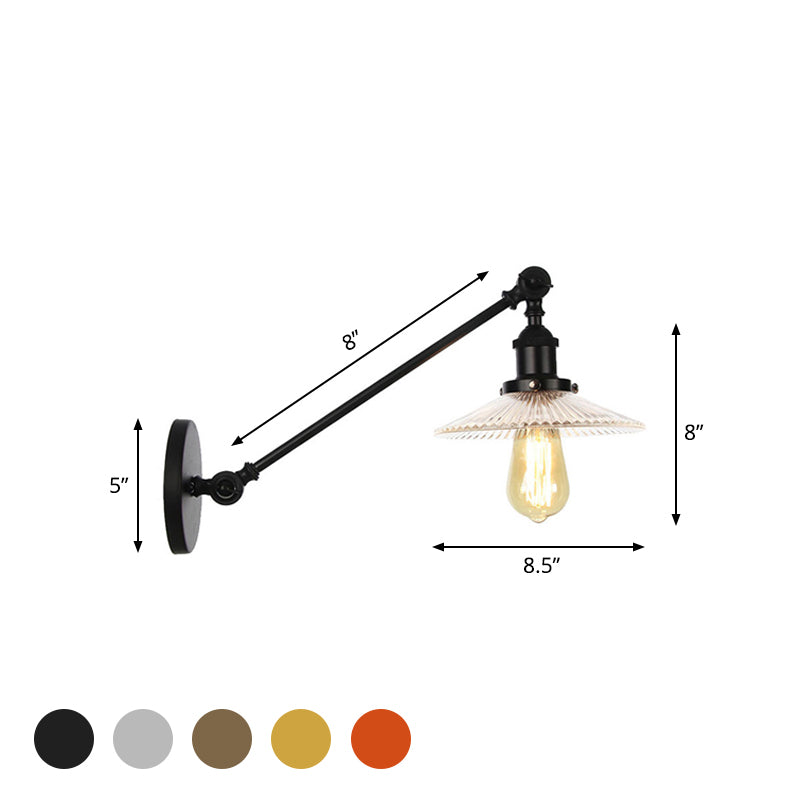 Siopsrl| Clear Ribbed Glass Bronze/Brass/Copper Wall Mounted Lamp Shade 1 Light Vintage Lighting Fixture, 8"/12" L Arm