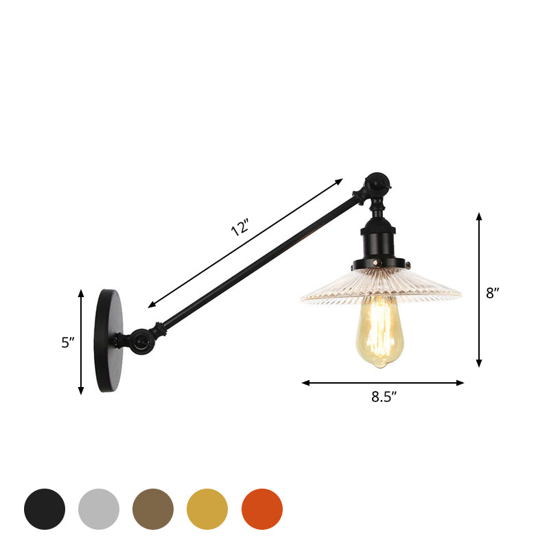 Siopsrl| Clear Ribbed Glass Bronze/Brass/Copper Wall Mounted Lamp Shade 1 Light Vintage Lighting Fixture, 8"/12" L Arm