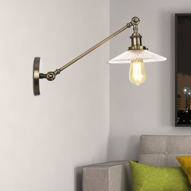 Siopsrl| Clear Ribbed Glass Bronze/Brass/Copper Wall Mounted Lamp Shade 1 Light Vintage Lighting Fixture, 8"/12" L Arm