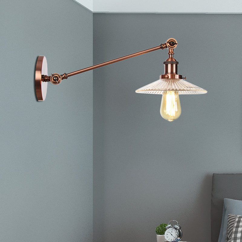 Siopsrl| Clear Ribbed Glass Bronze/Brass/Copper Wall Mounted Lamp Shade 1 Light Vintage Lighting Fixture, 8"/12" L Arm