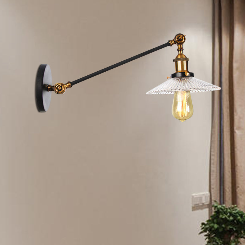 Siopsrl| Clear Ribbed Glass Bronze/Brass/Copper Wall Mounted Lamp Shade 1 Light Vintage Lighting Fixture, 8"/12" L Arm
