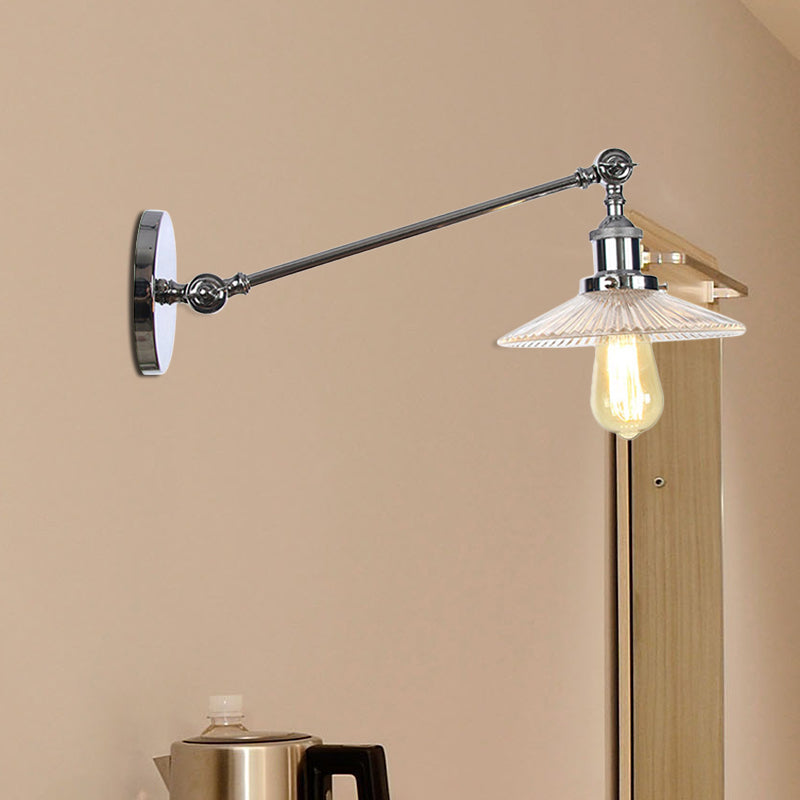 Siopsrl| Clear Ribbed Glass Bronze/Brass/Copper Wall Mounted Lamp Shade 1 Light Vintage Lighting Fixture, 8"/12" L Arm