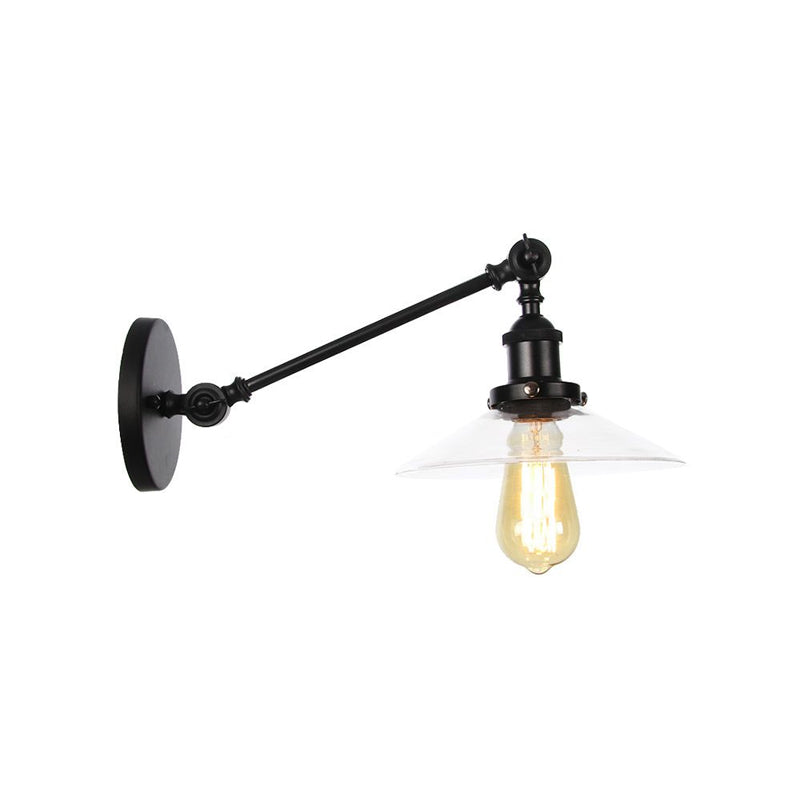 Siopsrl| 1 Light Indoor Wall Lamp Vintage Black/Brass/Bronze Lighting Fixture with Cone Transparent Glass Shade, 8"/12" L Arm