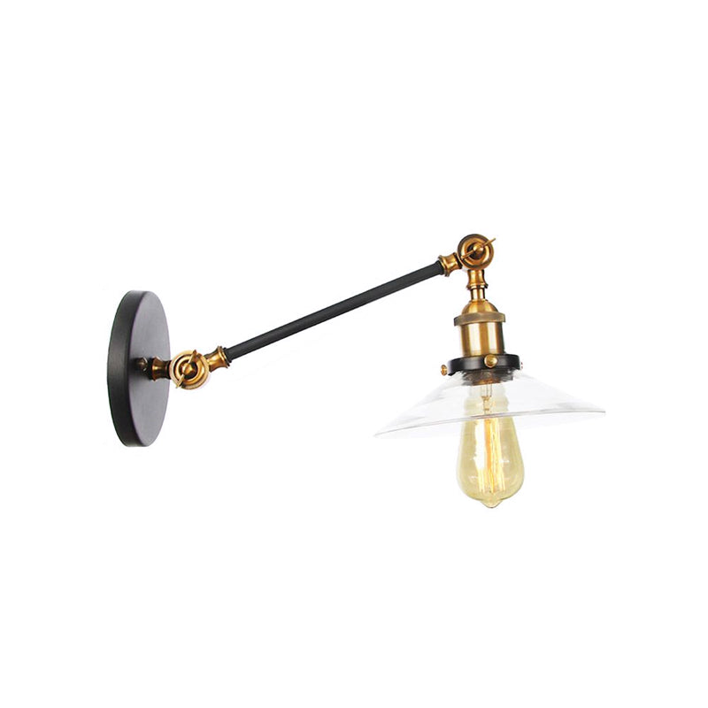 Siopsrl| 1 Light Indoor Wall Lamp Vintage Black/Brass/Bronze Lighting Fixture with Cone Transparent Glass Shade, 8"/12" L Arm