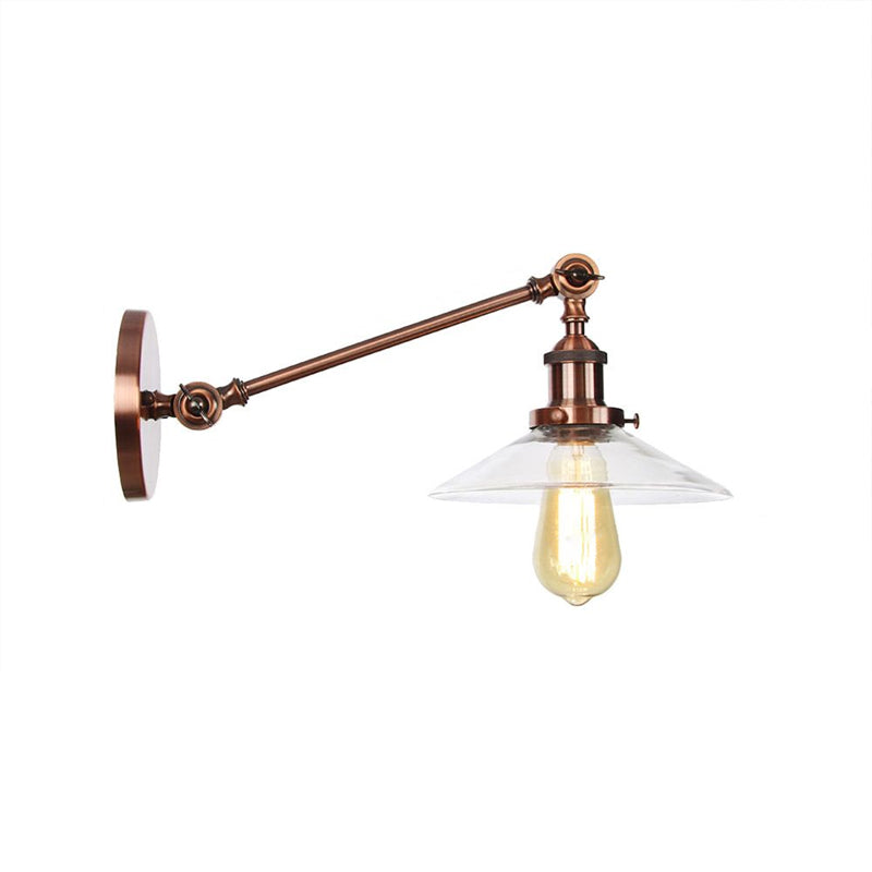 Siopsrl| 1 Light Indoor Wall Lamp Vintage Black/Brass/Bronze Lighting Fixture with Cone Transparent Glass Shade, 8"/12" L Arm