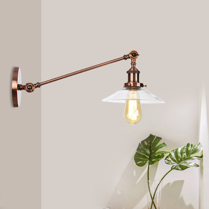 Siopsrl| 1 Light Indoor Wall Lamp Vintage Black/Brass/Bronze Lighting Fixture with Cone Transparent Glass Shade, 8"/12" L Arm
