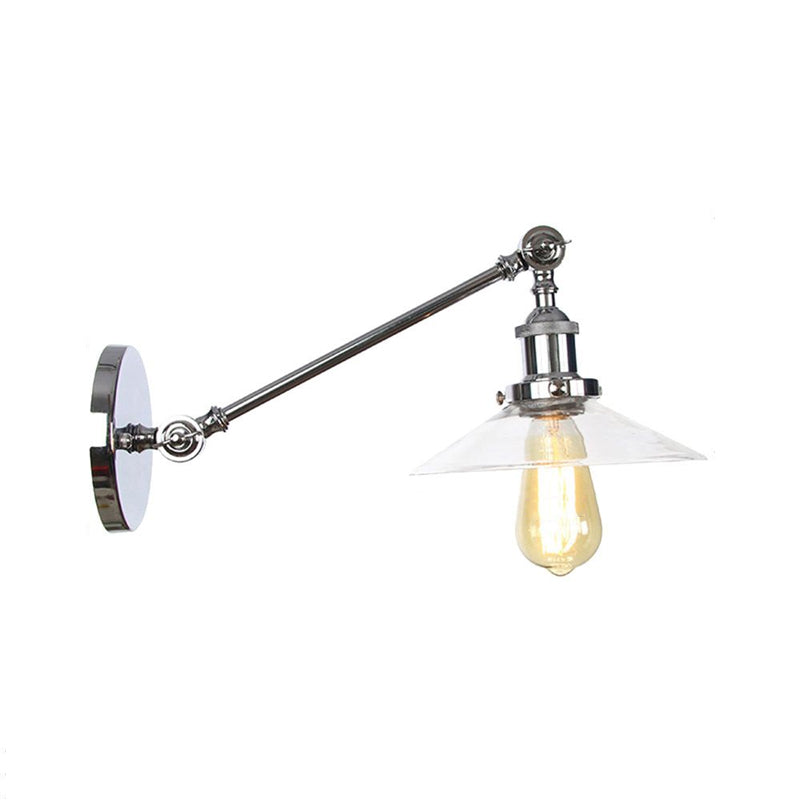 Siopsrl| 1 Light Indoor Wall Lamp Vintage Black/Brass/Bronze Lighting Fixture with Cone Transparent Glass Shade, 8"/12" L Arm