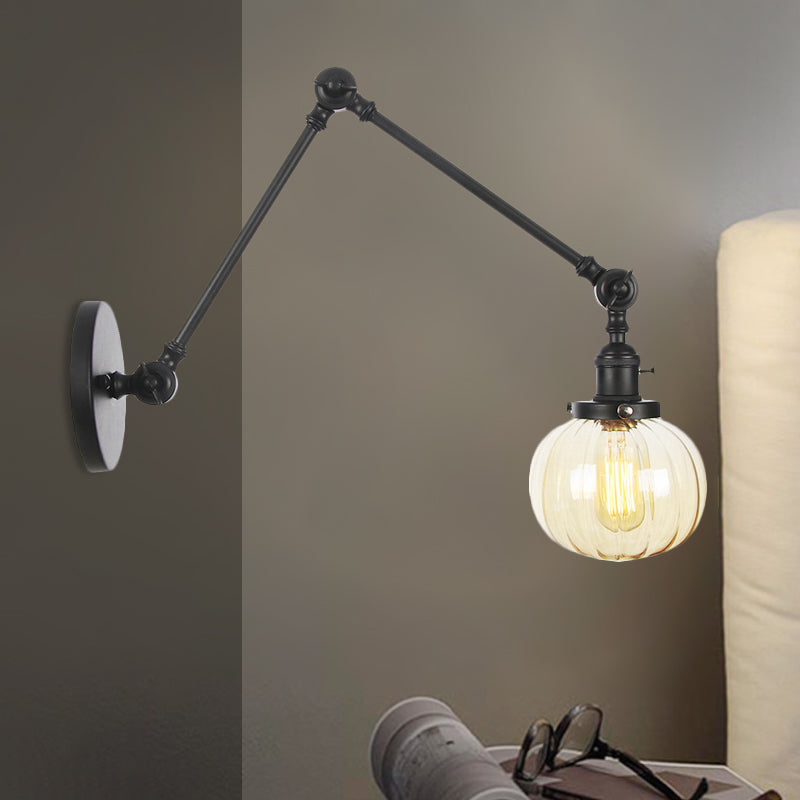 Siopsrl| Globe Clear/Amber Glass Wall Mounted Lighting Vintage 1 Light Indoor Sconces in Brass/Chrome/Black with Adjustable Arm, 8"+8"/8"+8"+8" L