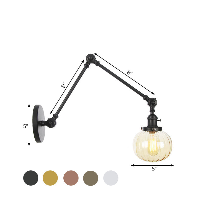 Siopsrl| Globe Clear/Amber Glass Wall Mounted Lighting Vintage 1 Light Indoor Sconces in Brass/Chrome/Black with Adjustable Arm, 8"+8"/8"+8"+8" L