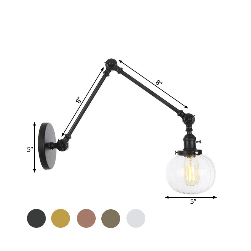 Siopsrl| Globe Clear/Amber Glass Wall Mounted Lighting Vintage 1 Light Indoor Sconces in Brass/Chrome/Black with Adjustable Arm, 8"+8"/8"+8"+8" L