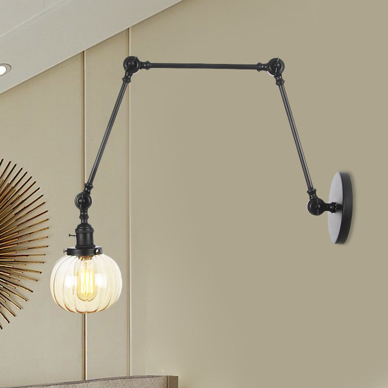 Siopsrl| Globe Clear/Amber Glass Wall Mounted Lighting Vintage 1 Light Indoor Sconces in Brass/Chrome/Black with Adjustable Arm, 8"+8"/8"+8"+8" L