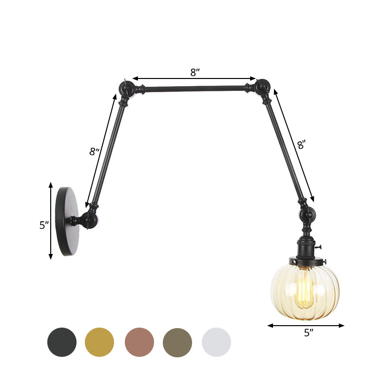 Siopsrl| Globe Clear/Amber Glass Wall Mounted Lighting Vintage 1 Light Indoor Sconces in Brass/Chrome/Black with Adjustable Arm, 8"+8"/8"+8"+8" L