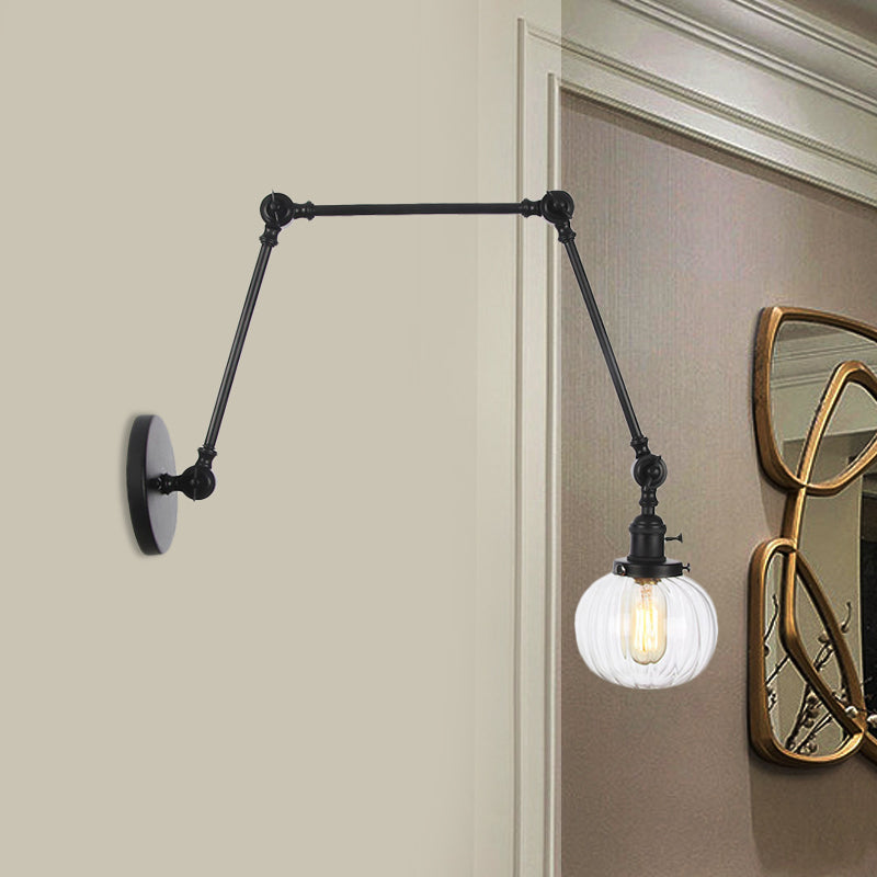 Siopsrl| Globe Clear/Amber Glass Wall Mounted Lighting Vintage 1 Light Indoor Sconces in Brass/Chrome/Black with Adjustable Arm, 8"+8"/8"+8"+8" L