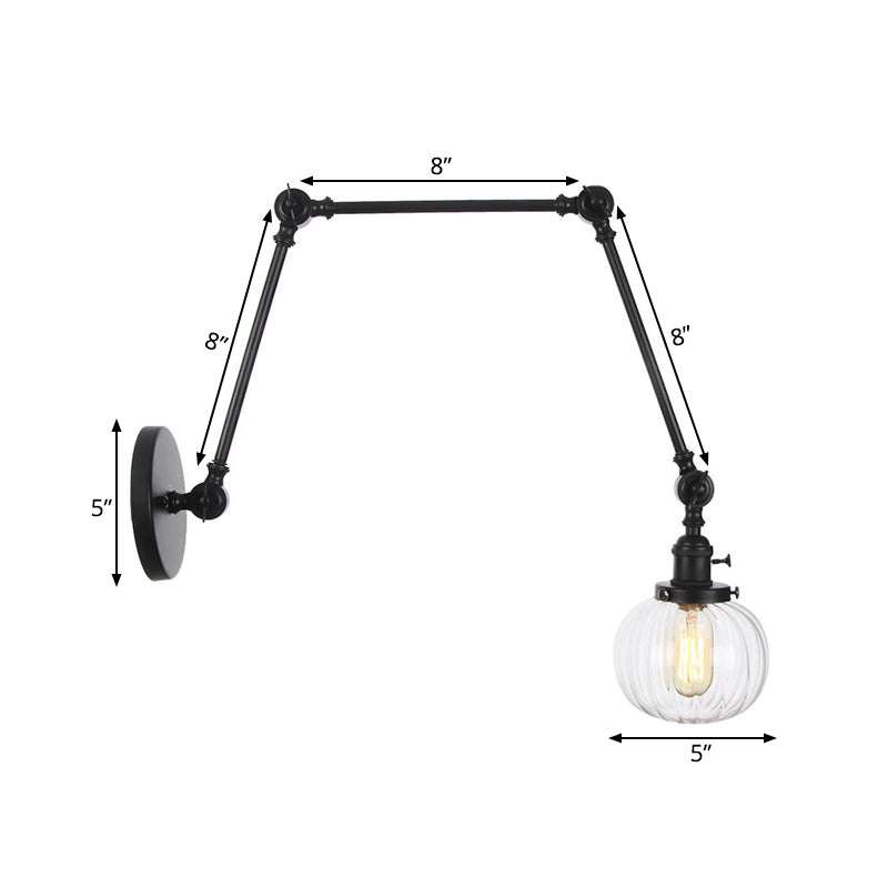 Siopsrl| Globe Clear/Amber Glass Wall Mounted Lighting Vintage 1 Light Indoor Sconces in Brass/Chrome/Black with Adjustable Arm, 8"+8"/8"+8"+8" L